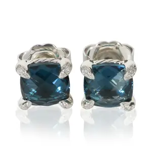 Pre-owned NY153795 David Yurman Sterling Silver Topaz And Diamond Chatelaine Earrings