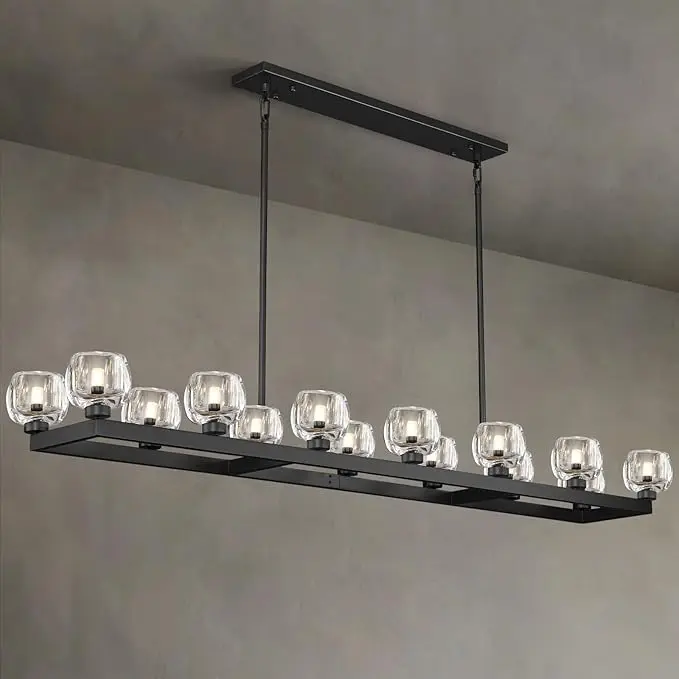 72 in. 14 Lights Gold Rectangular Chandelier, Modern Large Kitchen Pendant Lights, for Living Room Bedroom Dining Room