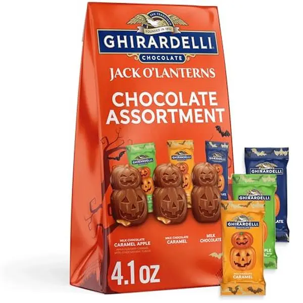 GHIRARDELLI Jack O’ Lanterns Chocolate Assortment, 4.1 oz Bag – Halloween Chocolate Variety Pack with Milk & Dark Chocolate Candy
