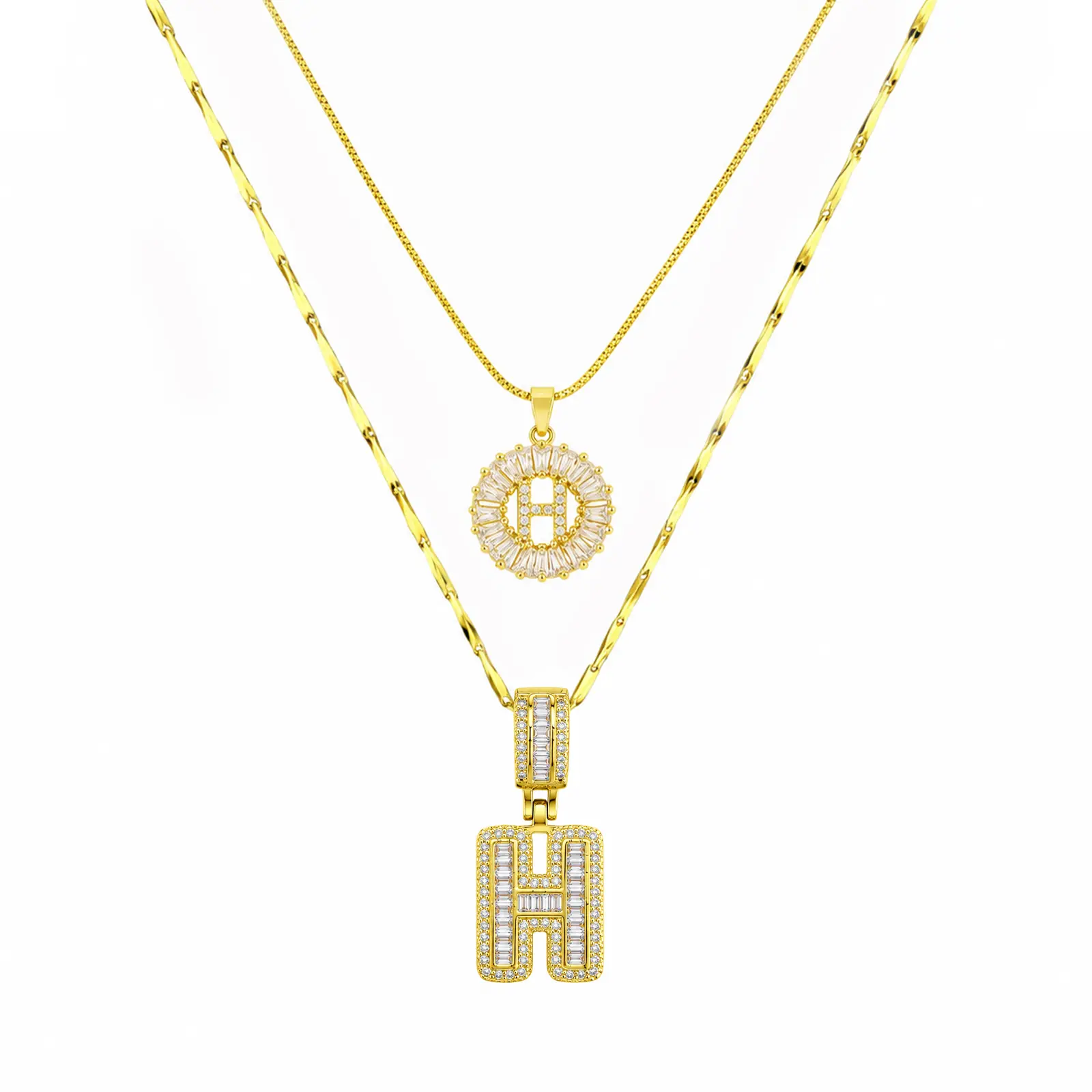 2 Pack Initial Necklaces Letter Pendant Necklaces 14K Gold Plated Alphabet with Adjustable 17''-19'' Chain for Women Mother’s Day Gift