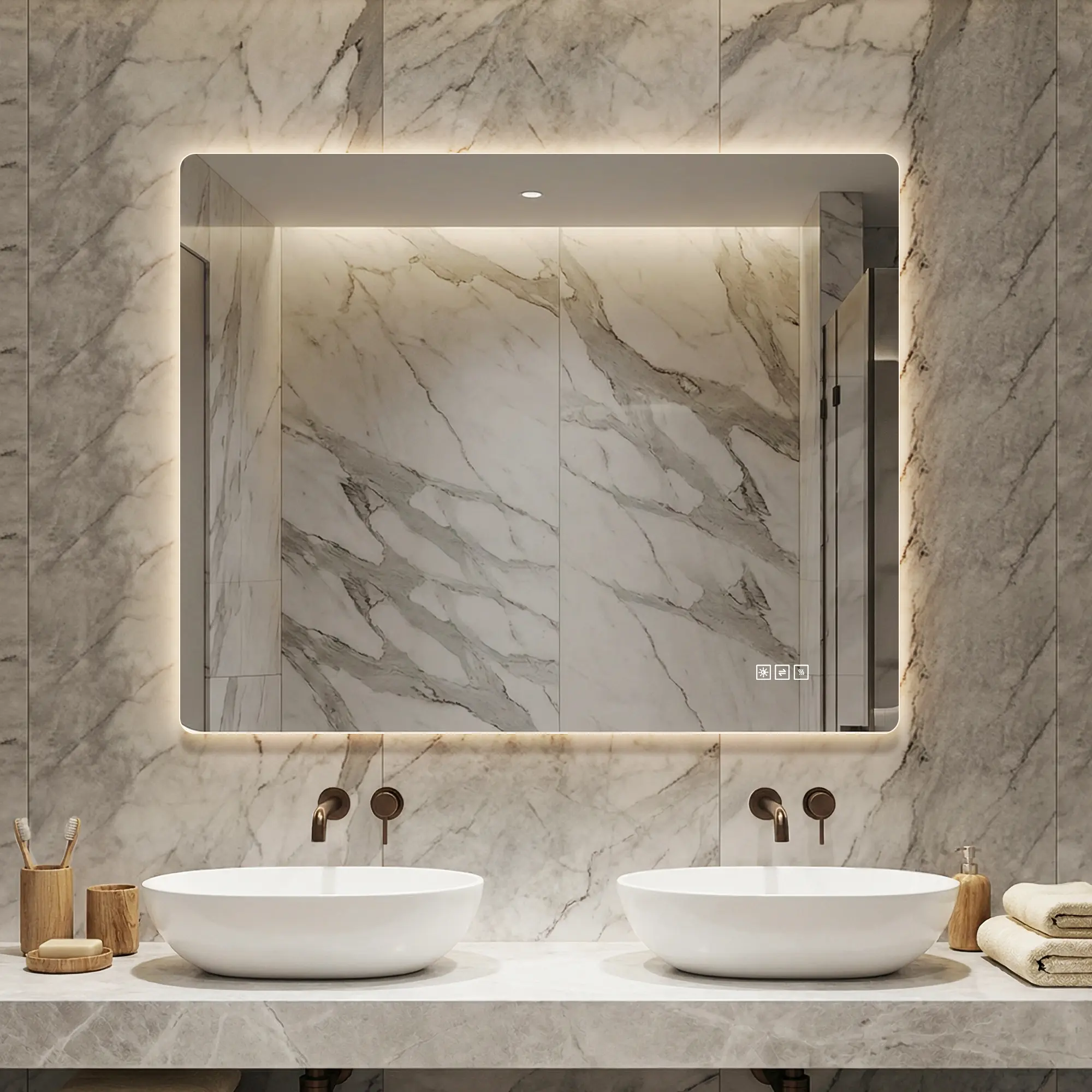 36"x30" Modern Silver Frameless LED Bathroom Vanity Mirror - Wall Mounted, Front & Backlit, Dimmable 3 Color Temperatures, Anti-Fog, Horizontal/Vertical for Bathroom, Bedroom