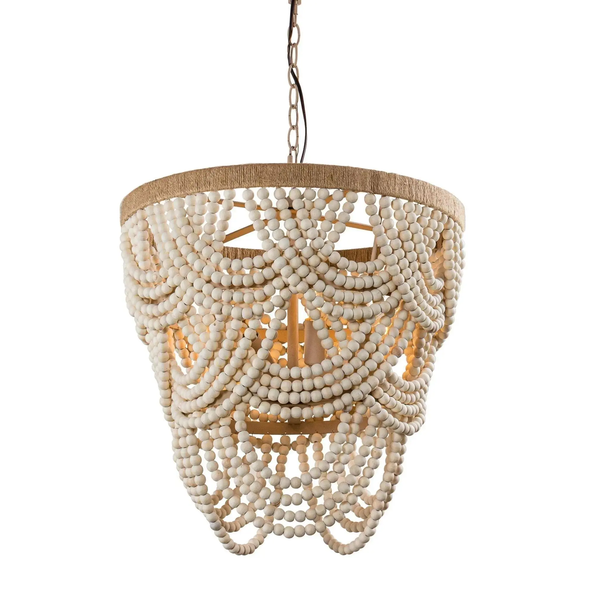 Bohemian Wood Beaded Chandelier, Hatfield 4-Light Ceiling Pendant Fixture