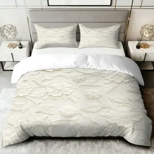 3PCS Duvet Cover Set, 1 Duvet+2 Pillowcases(Without filler), Floral Embossed Texture Luxury Elegant Neutral theme, Christmas bedding set, Soft Microfiber Suitable for decoration Bedroom, Hotel, Guest Room, Modern Home.