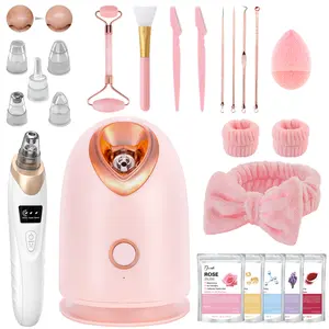 Pjordo 7-in-1 Nano Ionic Facial Steamer and Spa Kit for Deep Cleansing with Blackhead Remover Pore Brush in Pink Professional Home Use facial kit for girls  for her