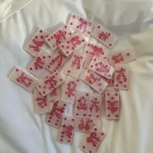 Pink Bows Resin Domino Set - Perfect for Family Game Night