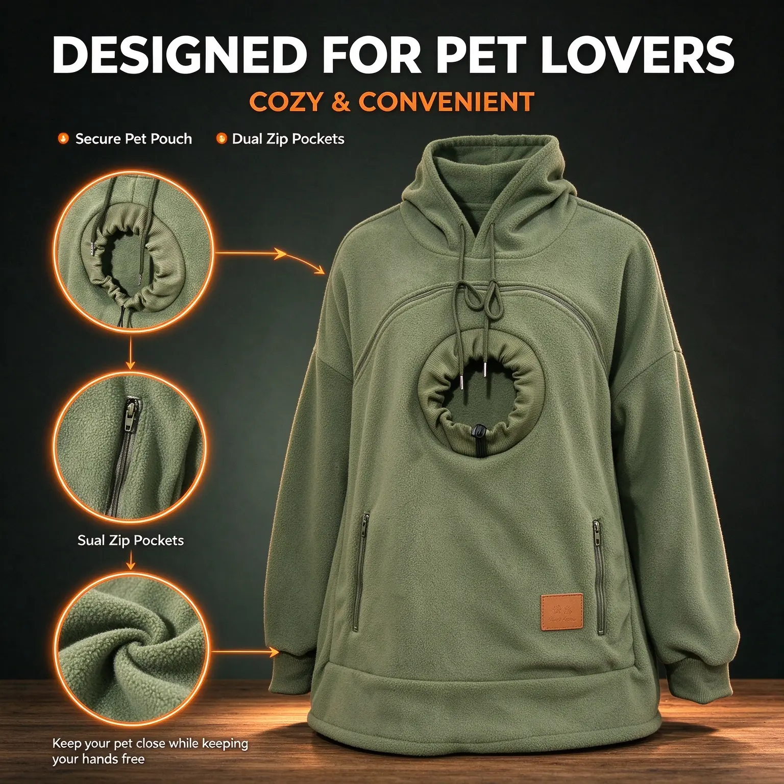 Sherpa Pet Carrier Hoodie for Men Women, Fleece Dog Cat Hoodie with Kangaroo Pouch for Small Dogs Cats