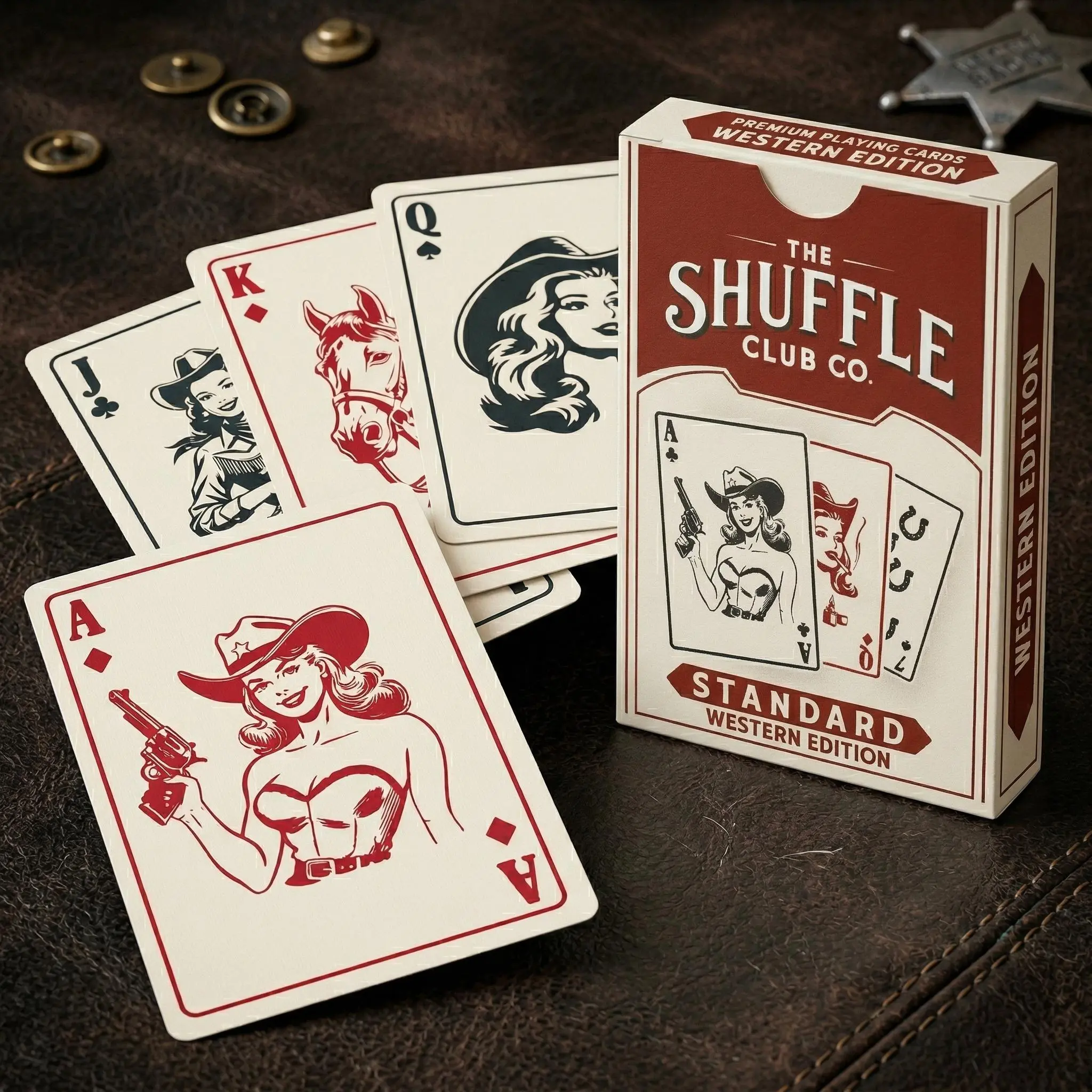 Vintage Western Playing Cards | Cowgirl Poker Deck by Shuffle Club Co. | 54 Card Collectible Illustrated Deck | Unique Gift for Her