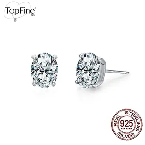 1Pair Classic And Simple Style S925 Pure Silvery with Sparkling Synthetic Zirconia Stud Earrings, 4-Prong Oval Cut, Low Allergy Ear Jewelry Gift for Couple Women, Daily Wear, Birthday, Date Holiday Gift, Best Gift Fine Jewelry, for Friends, Family, Mom