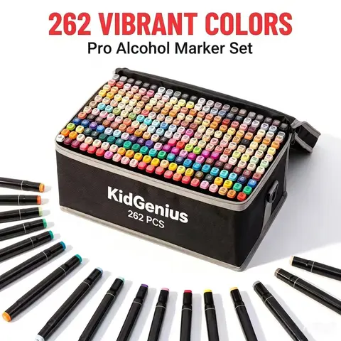 KIDGENIUS Colorful Alcohol Art Marker Pens Set - 262/168/120 Colors, Teacher-Recommended Dual-Tips, Smooth No-Smudge, Works on Wood,Ceramic,Canvas,Metal, Back to School Art Project Gift for Families, Birthdays
