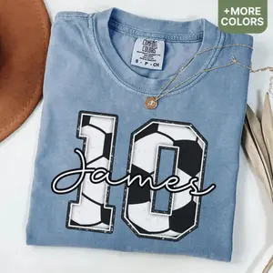Comfort Colors Custom Soccer Number Shirt, Soccer Tee, Personalized Soccer Player Shirt, Soccer Fan Shirt, Soccer Mom Shirt