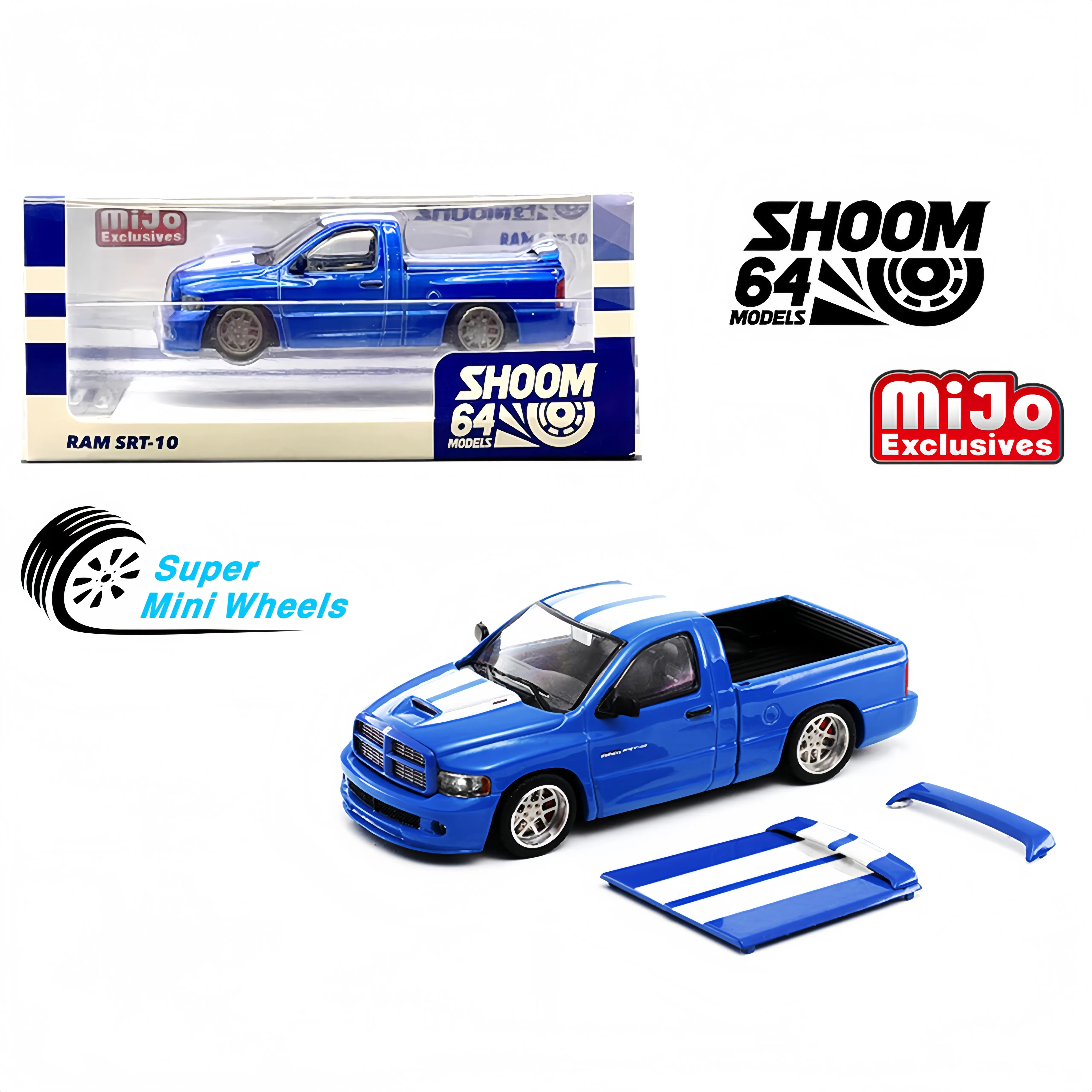 SHOOM64 1:64 2003 Dodge Ram SRT-10 Pickup Electric Blue / White Stripes