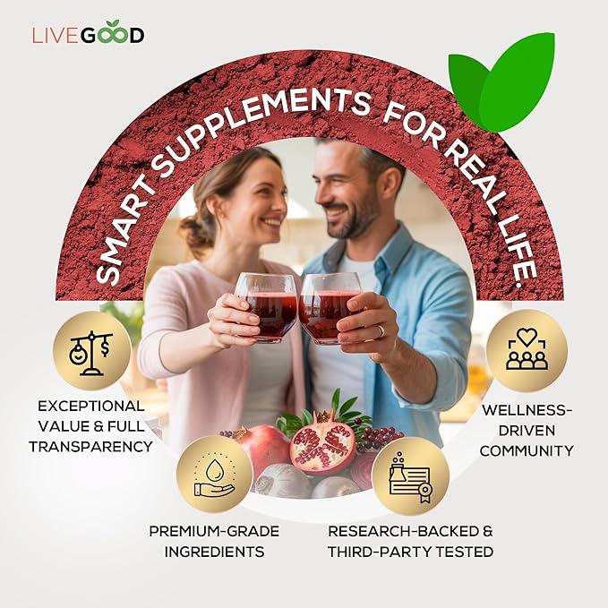 LiveGood Organic Super Reds – Heart, Energy & Circulation Support | Alfalfa, Beet Root, Pomegranate, Grape Seed | USDA Organic, Vegan, Gluten-Free | 9.25 oz