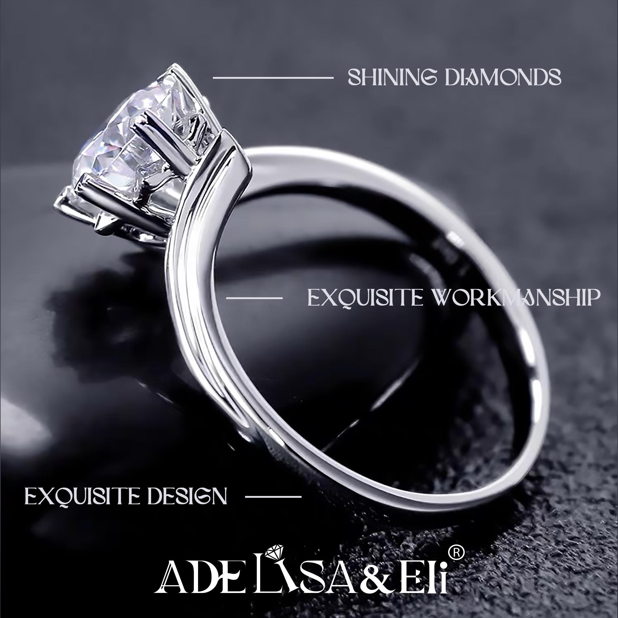 Adelisa&Eli Moissanite Adjustable Ring for Women - 2ct Silver S925 Ring with 6 Claw Adelisa&Eli Moissanite Adjustable Ring for Women - 2ct Silver S925 Ring with 6 Claw
