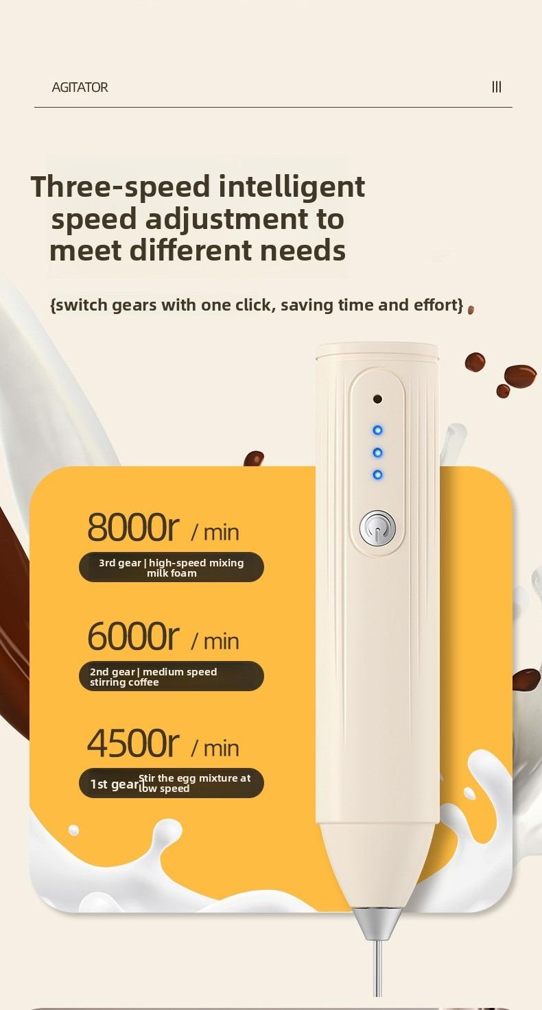 Electric Milk Frother Handheld with 3-Speed Adjustable Whisk, Fast Frothing Coffee Tools, Portable Wireless Foam Maker for Hot & Cold Drinks