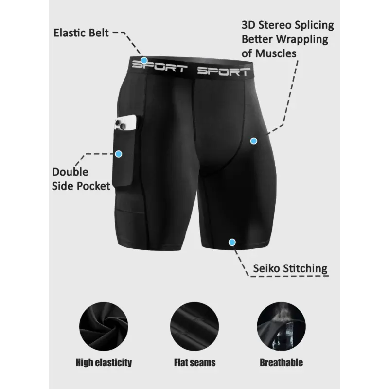 3-Pack Men'S Fitness Shorts, "BEAST" Letter Print, Breathable Stretch, High Elasticity, Quick-Dry, Compression Running Shorts, Basketball Training Tights, RUKIOO Brand