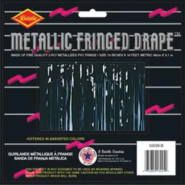 FR Metallic Fringe Drape, 2-Ply, 15x10 ft Party Decorations (DDI 1907767, Black, Case of 6)