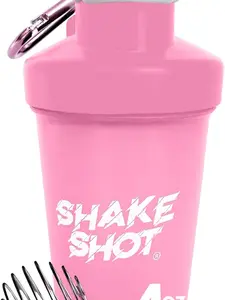 Pink - 4oz Mini Shaker Bottle for Pre Workout, Creatine, Small Scoop Supplements (Not for Protein) Clip & Shaker Ball