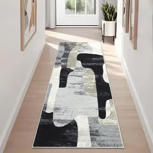 GARVEE Modern Abstract Runner Rug 2x6 Washable Runner Rug Contemporary Throw Carpet For Hallway Stain Resistant Carpet With Non-Slip Backing Low Pile Floor Cover For Laundry Bedroom Bathroom,Grey