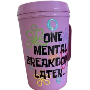 One Mental Breakdown Later 34oz Mega Mug - Red Ceramic Drinkware with Colorful Design and "ONE MENTAL BREAKDOWN LATER..." Text Reusable Washable