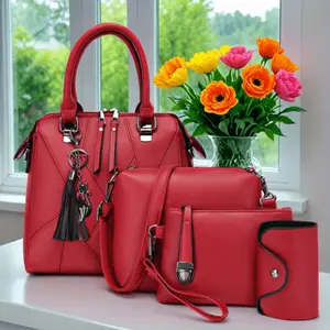 4pcs Set PU Minimalist Women's Bag Set, Lightweight Women's Shoulder Bag, Crossbody Bag Tote Bag, with Cat Tassel Decoration