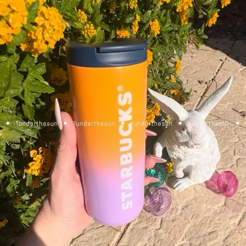 LIMITED EDITION Starbucks 2024 Easter Drop Orange-Lavender Ombre Steel Tumbler with Bunny Charm, Collectible Spring Drinkware (Collectible Cups & Mugs Category)