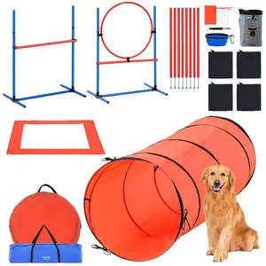 VEVOR Dog Agility Training Equipment, 5 PCS Combination Set with Adjustable High Hurdles, 6 Weave Poles, Tunnel, Jump Ring, Pause Box, Whistle, Foldable Bowl, Puppy Obstacle Course Kit with 2 Bags