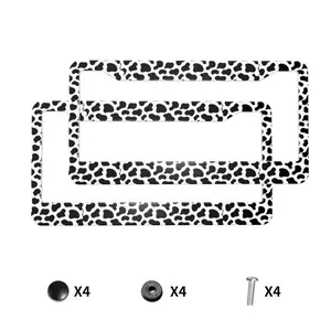 Cow Print License Plate Frame Cute Animal Cow White Black Spot Tags Frame Aluminum Auto License Plate Holder for Men Women