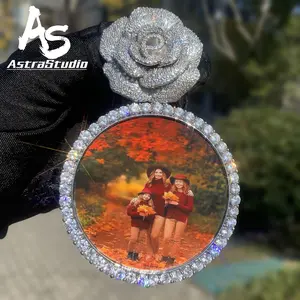 CUC Custom Photo Pendant Rose Flower Bail Memory Frame Picture Necklace Chain Iced Out Zircon Men Women Hip Hop Jewelry NEW #Springtok