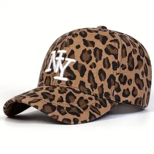 Women's NY Leopard Print Baseball Cap Adjustable Sun Hat with Wide Brim for Outdoor Travel, Beach Vacation & Casual Outings, Beach Hat