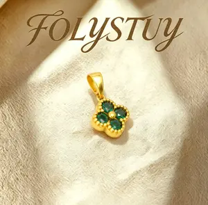 [Width: 17.2mm, length: 29.5mm 4-leaf clad greenstone pendant]FOLYSTUY(YNK20) 4-leaf clad greenstone pendant - Gold Necklace Jewelry for Stylish Accessories