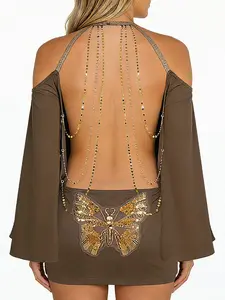 Sexy Butterfly Backless Dress, Batwing Sleeve Summer Y2K Retro Fashion Party Dress, Tight Fit Short Skirt for Women