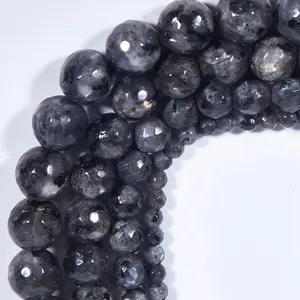 Natural Larvikite Black Labradorite Gemstone Faceted Round Loose Beads 4mm-12mm AAA Quality 15.5 Inches Long for DIY Jewelry Making Bracelet Necklace Earrings