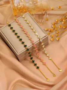 1 elegant and luxurious 304 stainless steel bracelet with full diamond four leaf flower, exquisite waterproof and anti rust design, suitable for daily use, Mother's Day, Thanksgiving, Stackable Bracelets, Trendy Stack Bangle