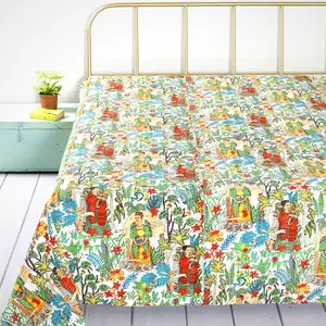 Frida Dream Kantha Quilt Set - Breathable Multicolor Printed Bedding with Intricate Kantha Embroidery for Comfortable Sleep and Artistic Home Decor Inspired by Frida Kahlo