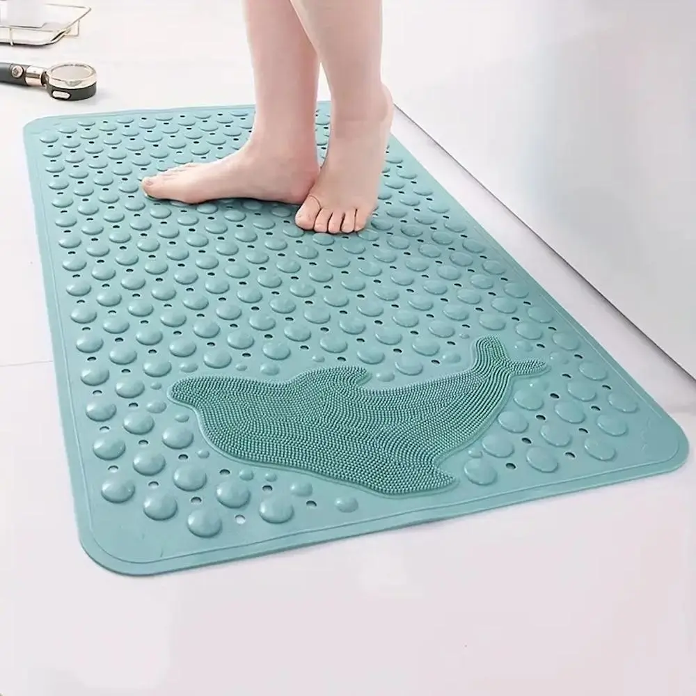 1pc PVC Bathtub Mat with Drain Holes, Nonslip Bathtub Mat, Non-Slip Bathroom Mat with Suction Cups, Perfect Anti-Slip Safety Mat for Secure Bathing, Dophin Pattern Shower Mat Bath Mat, Bathroom Floor Mat, Bathroom Accessory, Bathroom Supplies