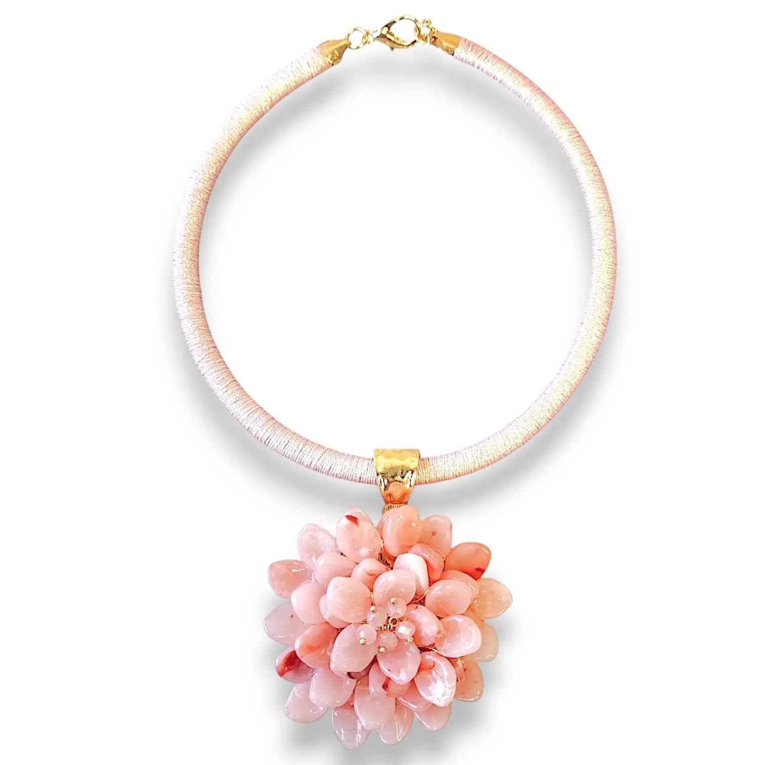 Pink Flower Collar Necklace, Coastal Statement Costume Fashion Accessory