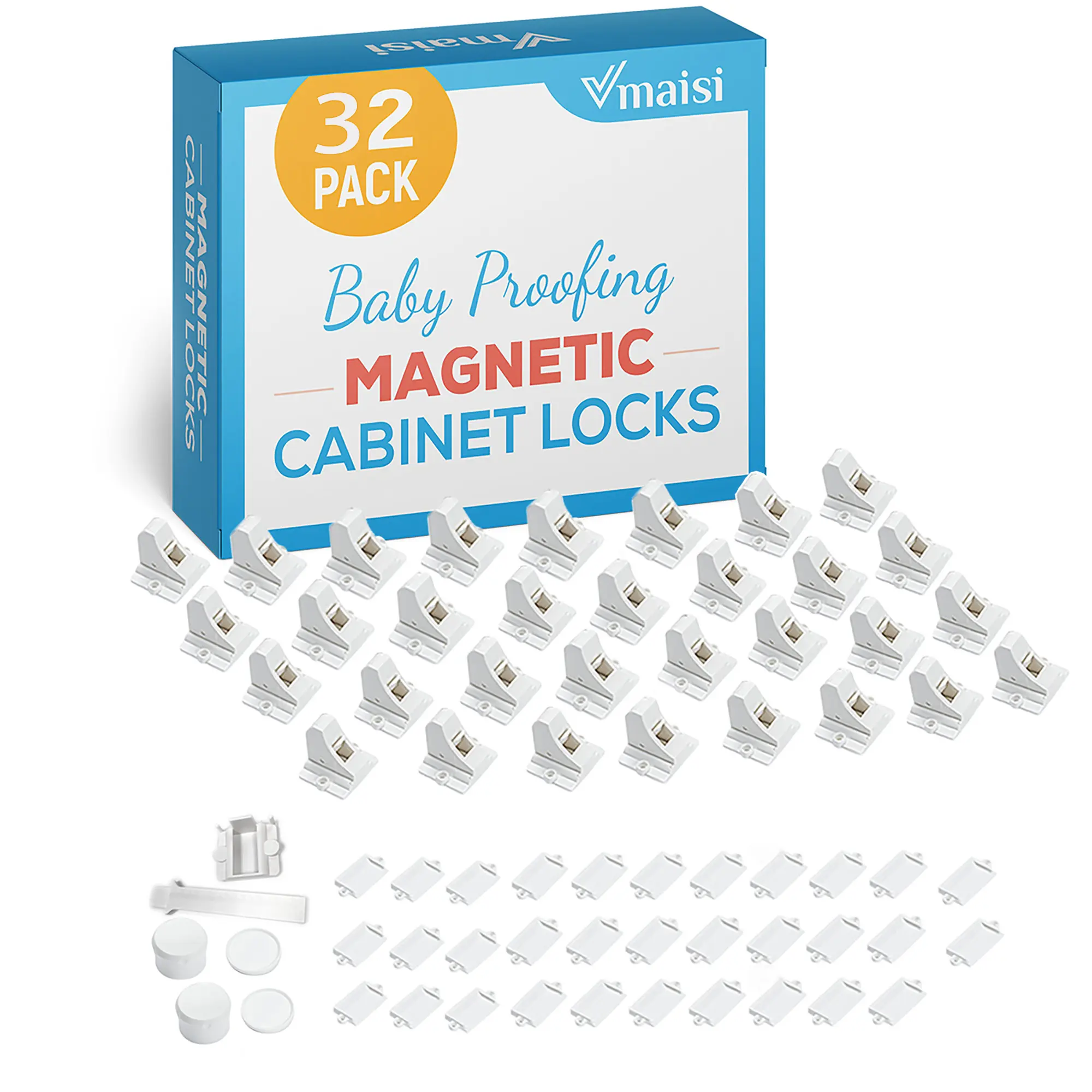 Vmaisi Adhesive Magnetic Cabinet Locks (32 Locks and 4 Keys) Vmaisi Adhesive Magnetic Cabinet Locks (32 Locks and 4 Keys)