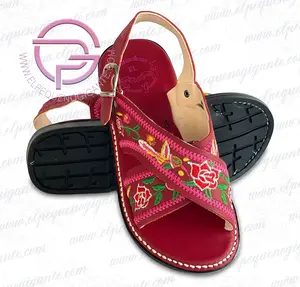 Flor Colibri Burgundy - Huarache Bordado en Piel Burgundy