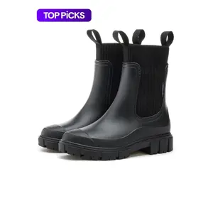 Women's Solid Color Rain Boots, All Match Boots, Waterproof Round Toe With Slip-Resistant Outsole For Rainy Days