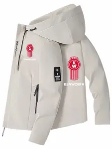 Kenworth Kw Logo Windbreaker Jacket, Casual Slim-Fit Flying Jacket for Truck Drivers, Outdoor Commute Hooded Coat, Long Sleeve, All-Season Wear