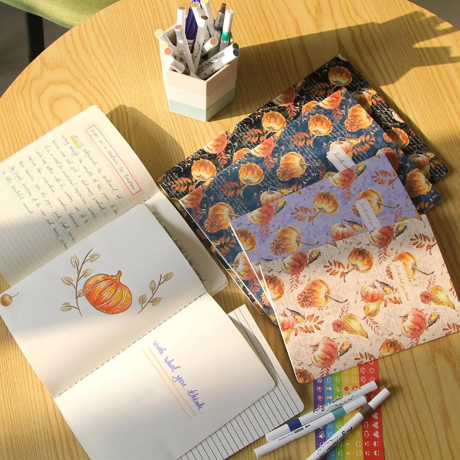A5 Journal Notebook 8 Pack, Soft Cover College Ruled Lined Journals Bulk Set 5×8.25 Inches 96 Pages for Work Travel School Business, Writing Notebooks Bulk for Women Men(Pumpkin Theme)