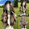 SMILCO 28'' Ombre Brown Blonde Mixed Highlight Body Wave SM9711 Heat Resistant Long Lasting Lace Front Wig with Mesh Cap for Comfortable Fit