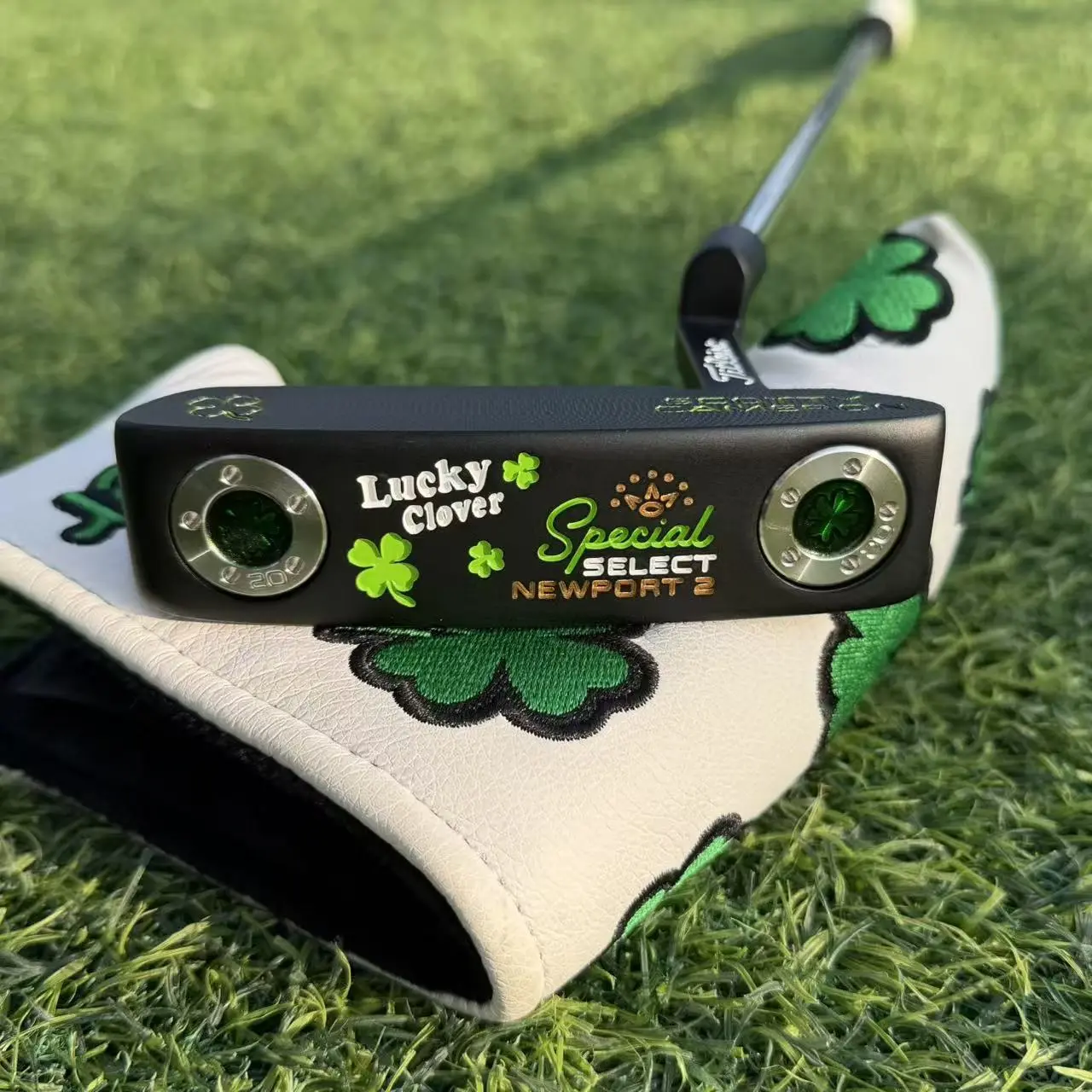 Special Select Newport 2 Lucky Clover Putter – Limited Edition Black Finish Blade Golf Putter with Green Clover Design, Premium Milled Stainless Steel Head