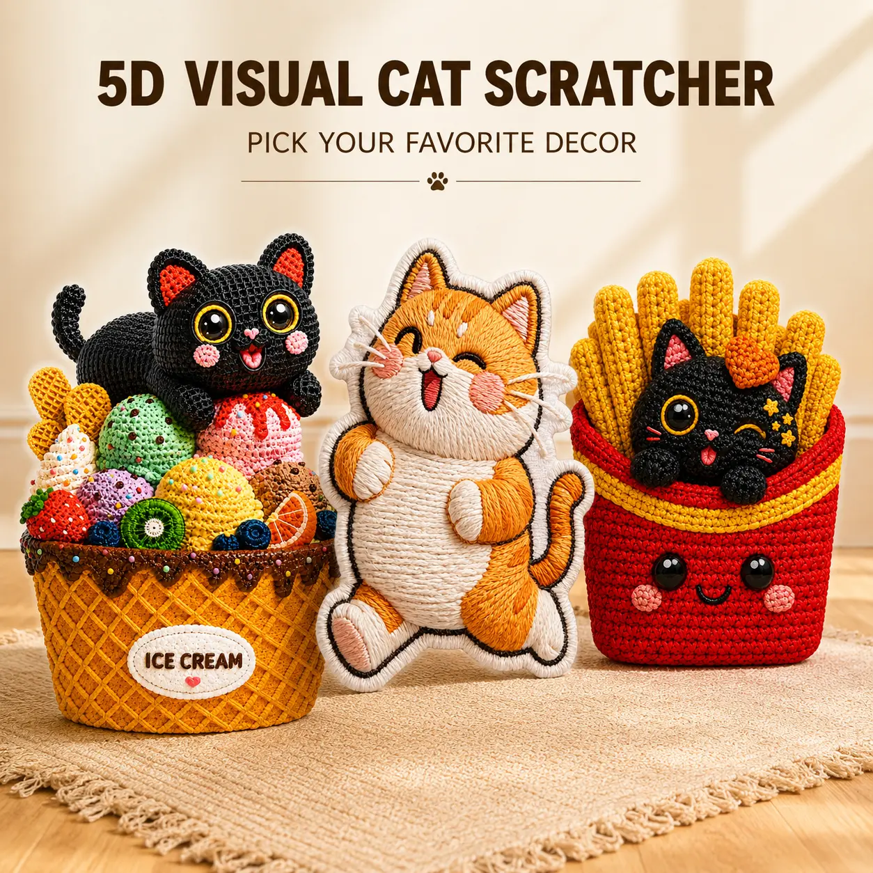 OmniPets Kawaii Self-Adhesive Felt Wall-Mounted Cat Scratching Pad, Vertical Scratcher for Small Spaces, Doors, Cabinets & Indoor Cat Decor Durable wear
