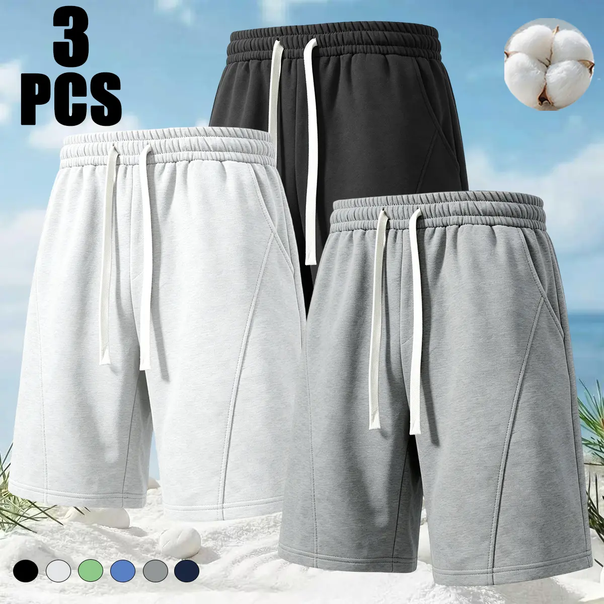 Men's Nightwear Shorts in Soft Brushed Cotton Blend, 5" Casual Fit with Elastic Drawstring Waist and 3 Pockets for Sleep and Travel, 1 Rear Patch Pocket, 2 Front Pockets