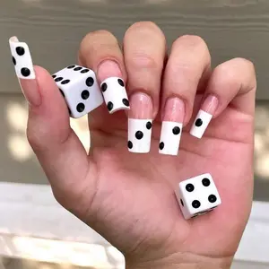 Cute Dice Press On Nails, White Black Dot Square Tips, Casino Poker Dice Nails, Fun Game Night Nail Set for Women