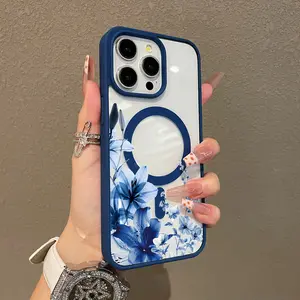 Trendy Magnetic Case for iPhone11/12/13/14/15/16/17/promax Indigo Lily Bloom MagSafe Ready, Ultra Thin & Shockproof | Cute Pick for Girls