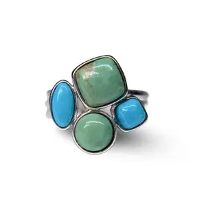Turquoise Cluster Ring Sterling Silver Size 7.5 | Natural Turquoise Statement Ring