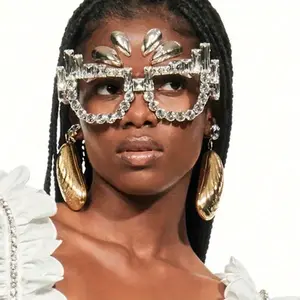 Women's Rhinesne Eyeglass Frame - Non-Lens Openwork-Out Glasses with Sparkling Geometric design, Party Wedding Birthday Formal Event Accessories - No Lens Needed for Costume Everyday Glamour, Wedding Glasses, Festive Accessories, Bold Statement Accessory,