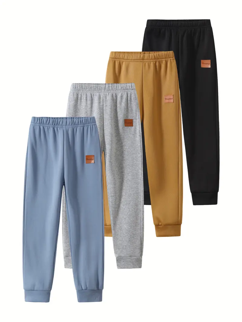 Boys Sweatpants 4 Packs Winter Warm Fleece Pants Elastic Waist Jogger Pants Kids Clothes Size 3-12Years